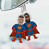 Désodorisant voiture personnalisé Superhéros avec visage - Lot de 2