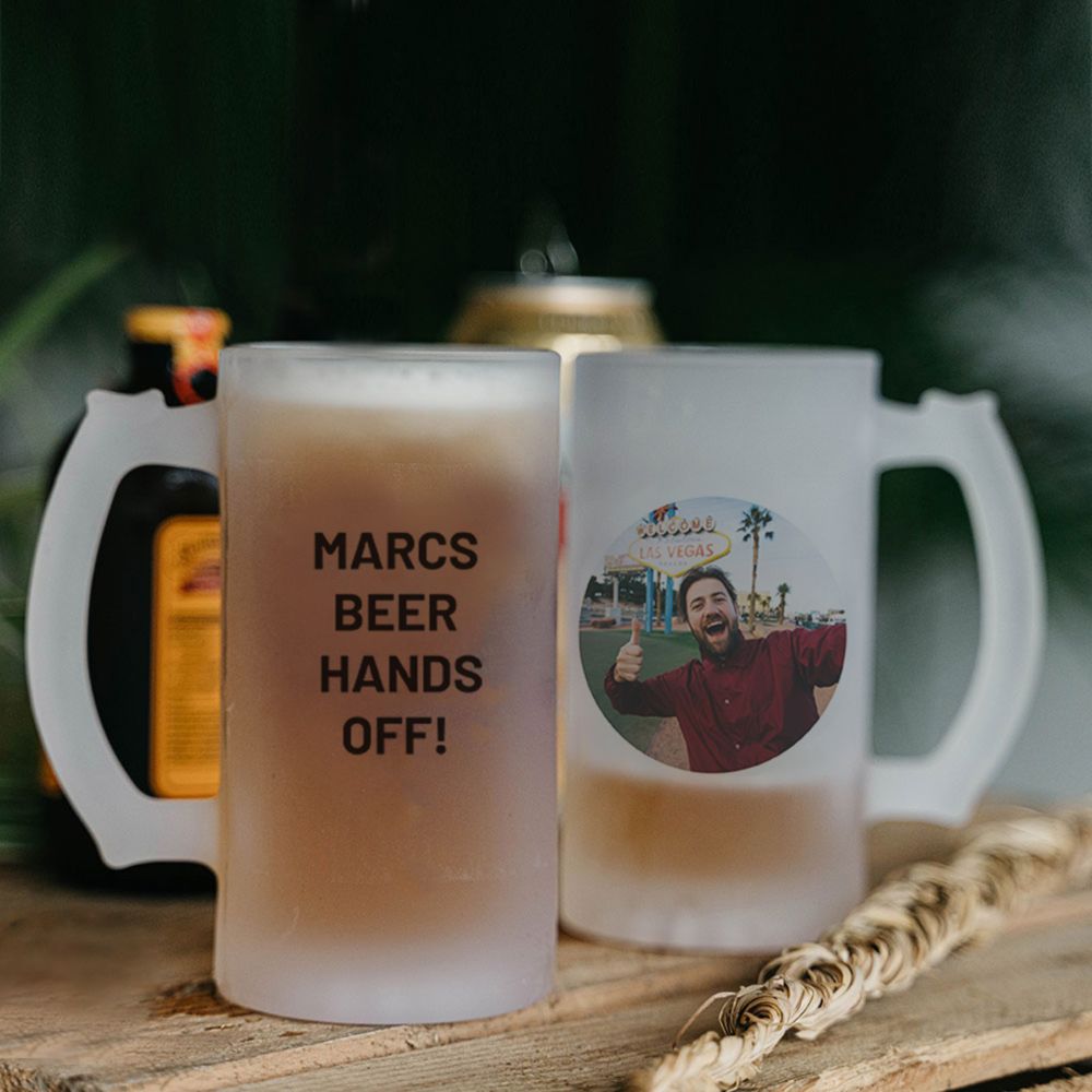 Chope de bière personnalisée avec photo et texte