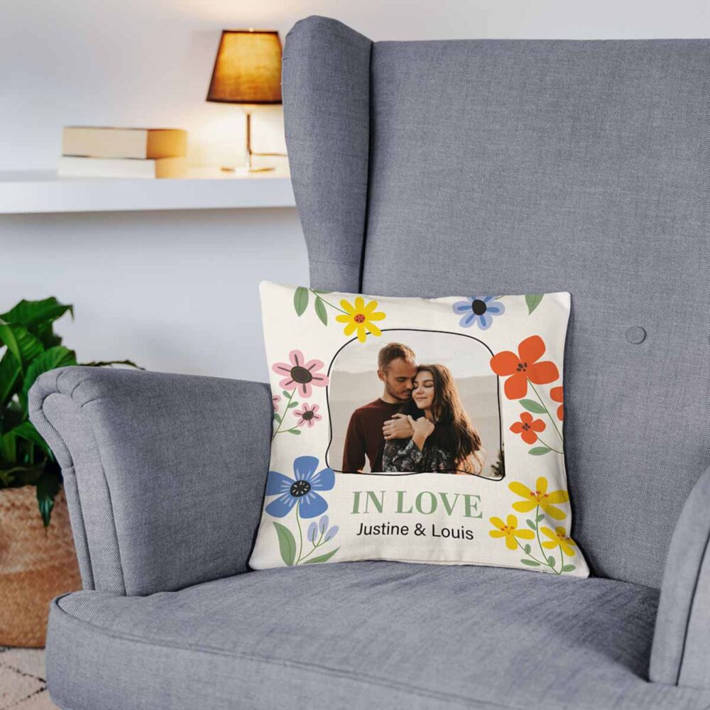 Housse de coussin personnalisée avec photo et texte