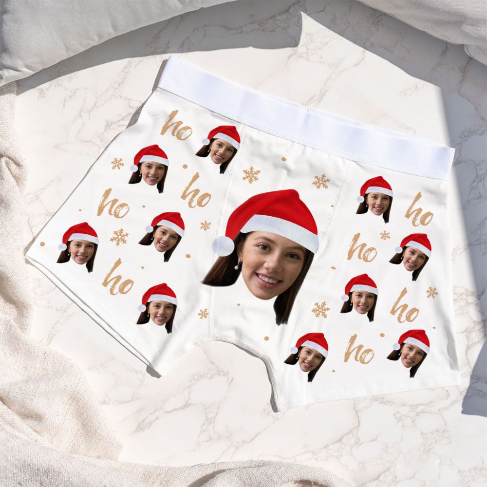 Caleçon personnalisé avec visage et bonnet de Noël