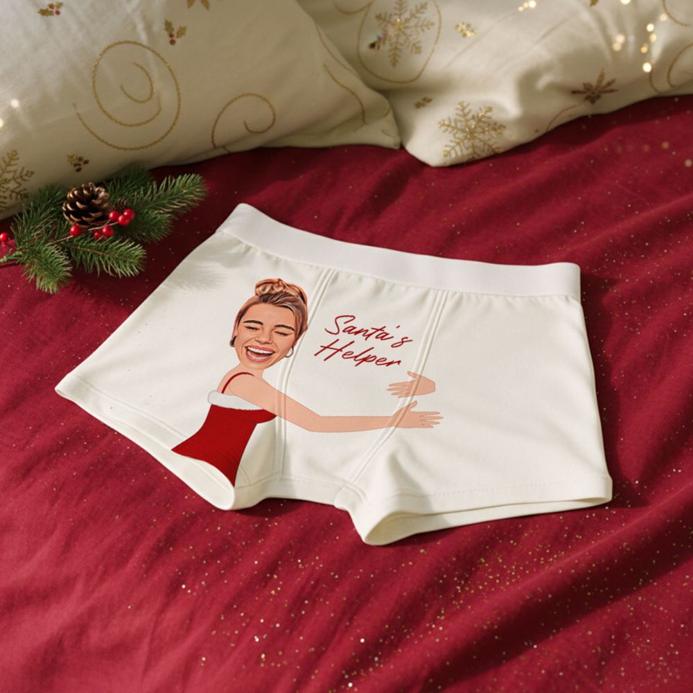 Boxer de Noël personnalisé avec visage et texte