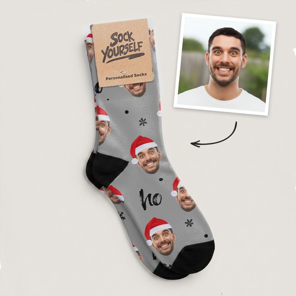 Chaussettes personnalisées avec visage et bonnet de Noël