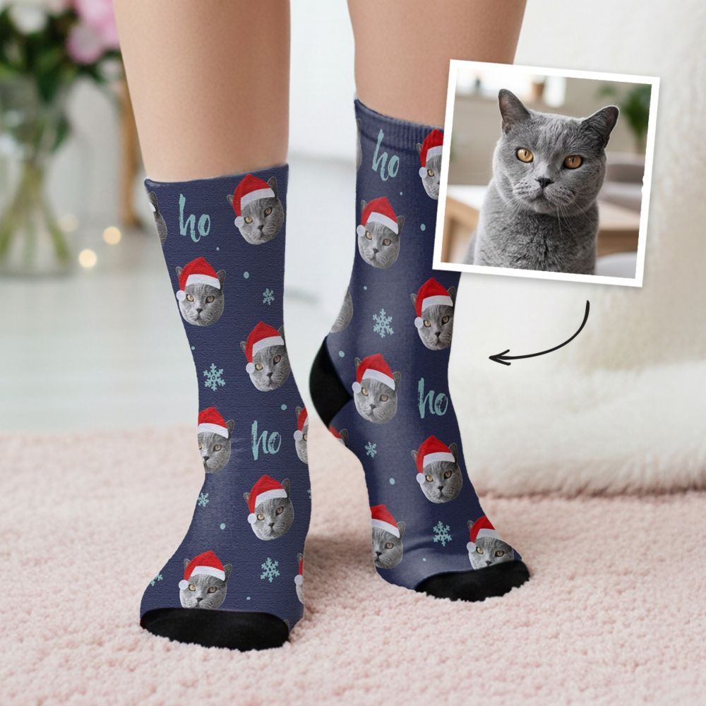 Chaussettes personnalisées avec visage et bonnet de Noël
