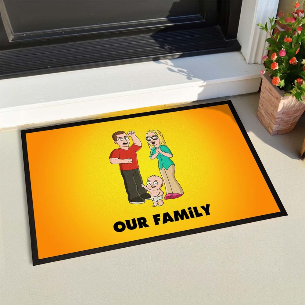 Paillasson personnalisé famille dessin animé – Illustration