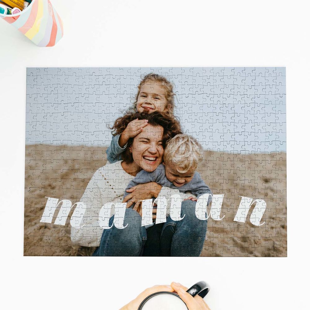 Personalisierbares Puzzle mit Foto und geschwungenem Text 