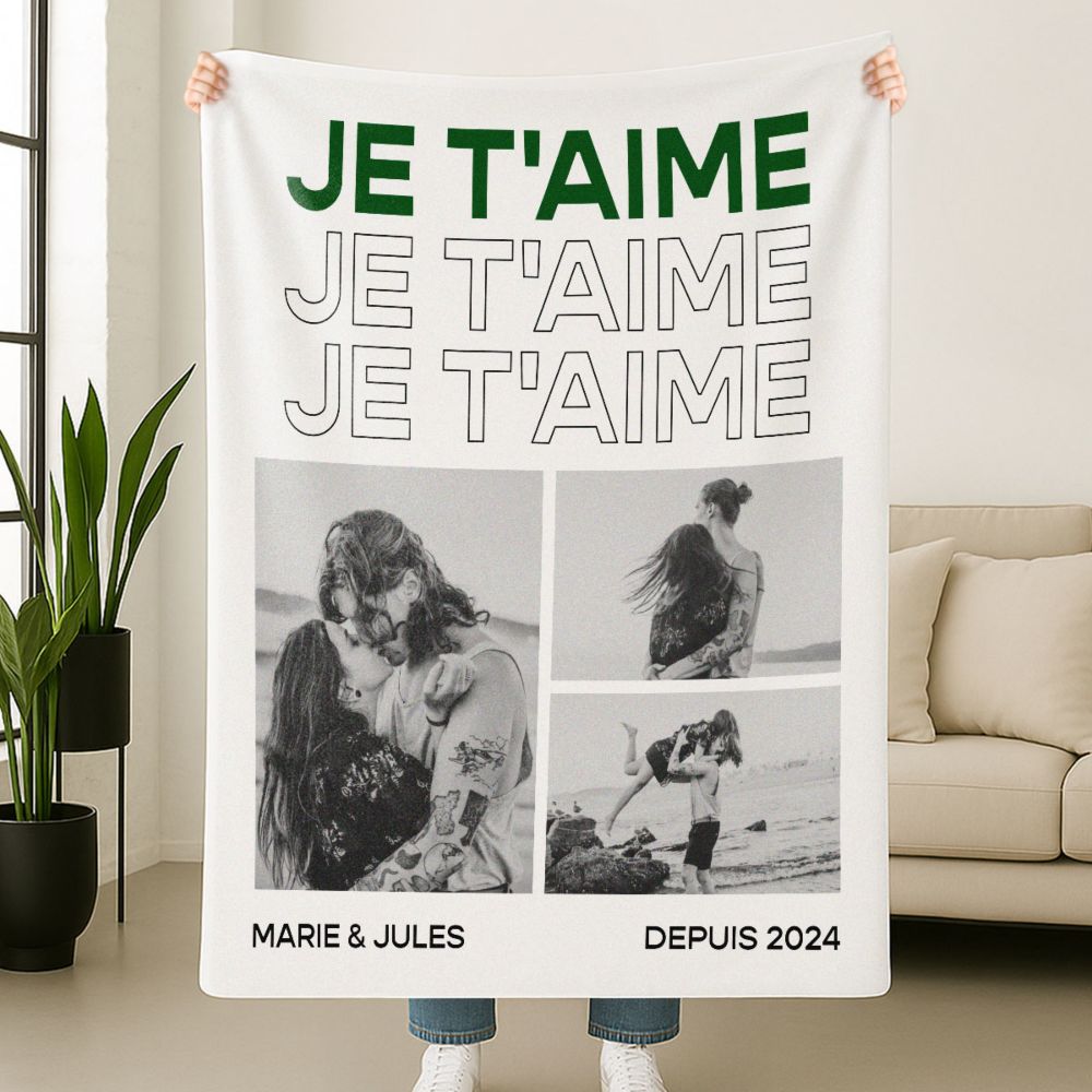 Personalisierbare Decke mit Schwarz Weiß Fotos und Text Personalisierbare Decke mit Schwarz Weiß Fotos und Text