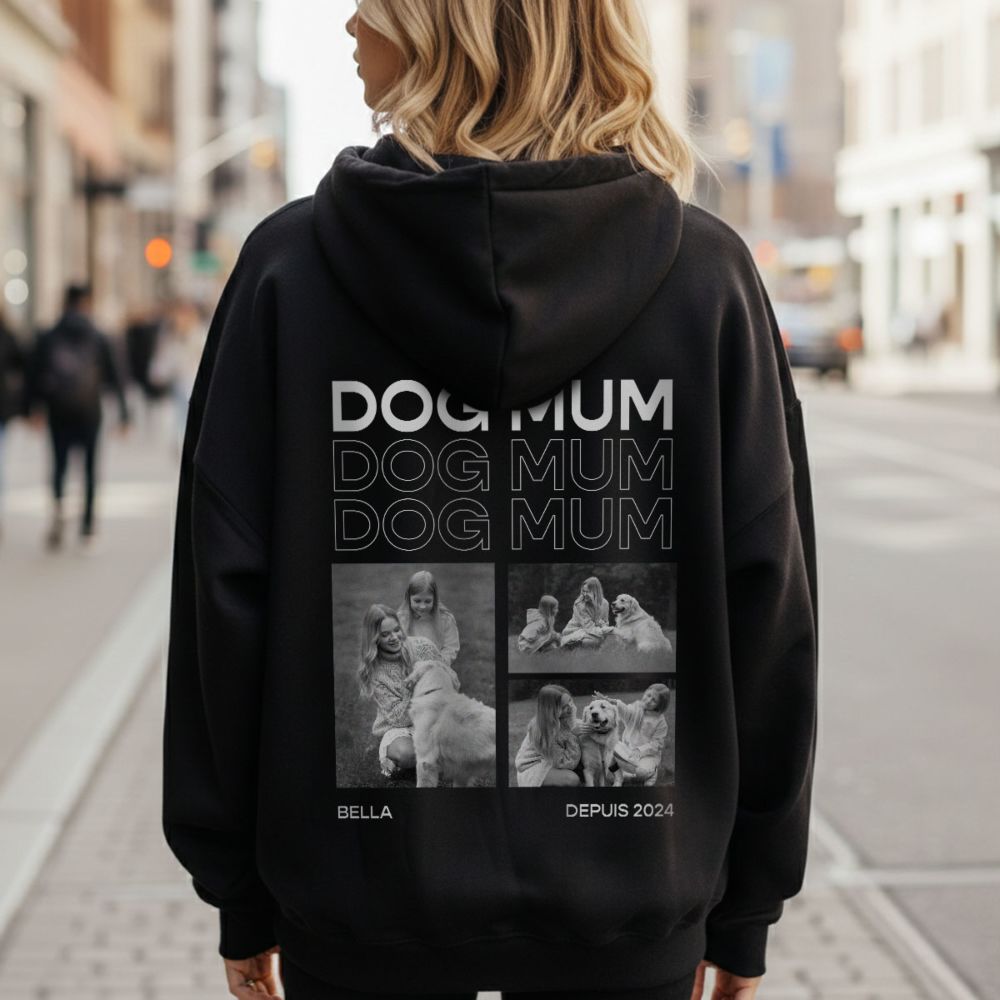 Personalisierbarer Kapuzenpullover mit Schwarz Weiß Fotos und Text Personalisierbarer Kapuzenpullover mit Schwarz Weiß Fotos und Text
