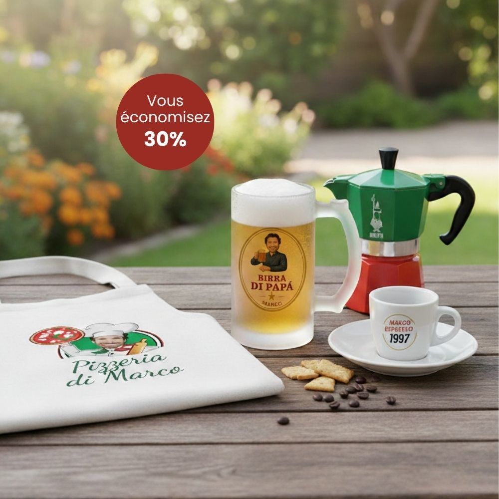 Geschenkset Italien mit Schürze Bierkrug und Espresso Tasse