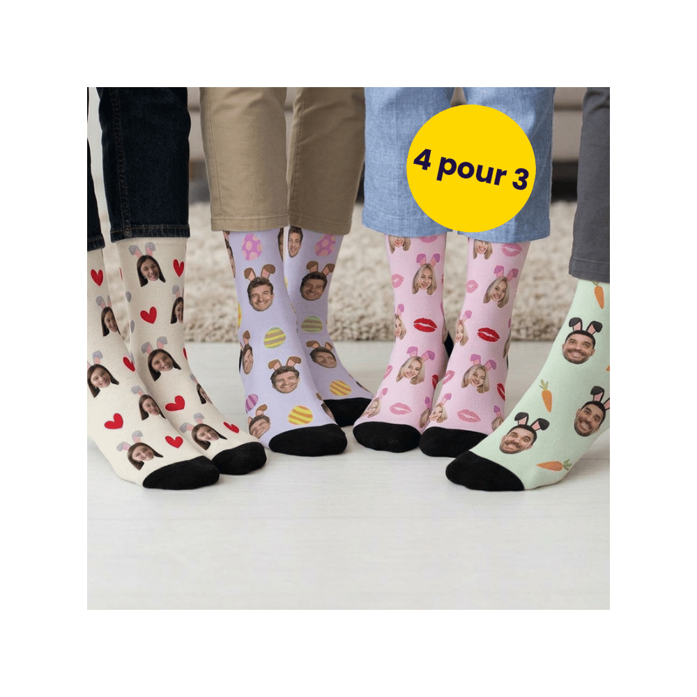 Geschenkset Ostersocken 4er Set mit Gesicht und Hasenohren