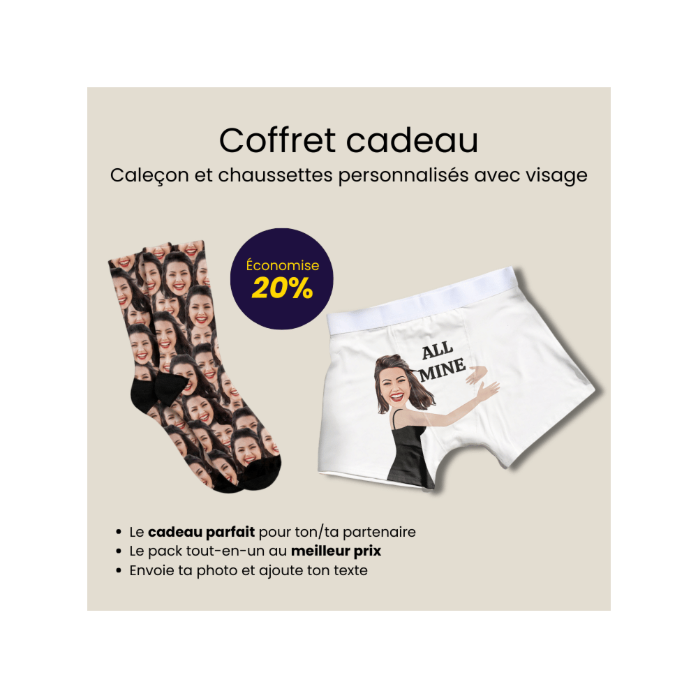 Coffret cadeau chaussettes et boxers avec visage