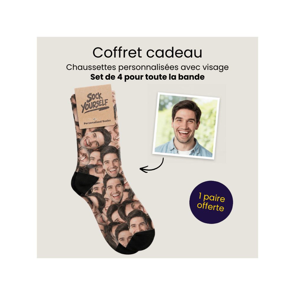 Coffret cadeau chaussettes lot de 4 avec visage