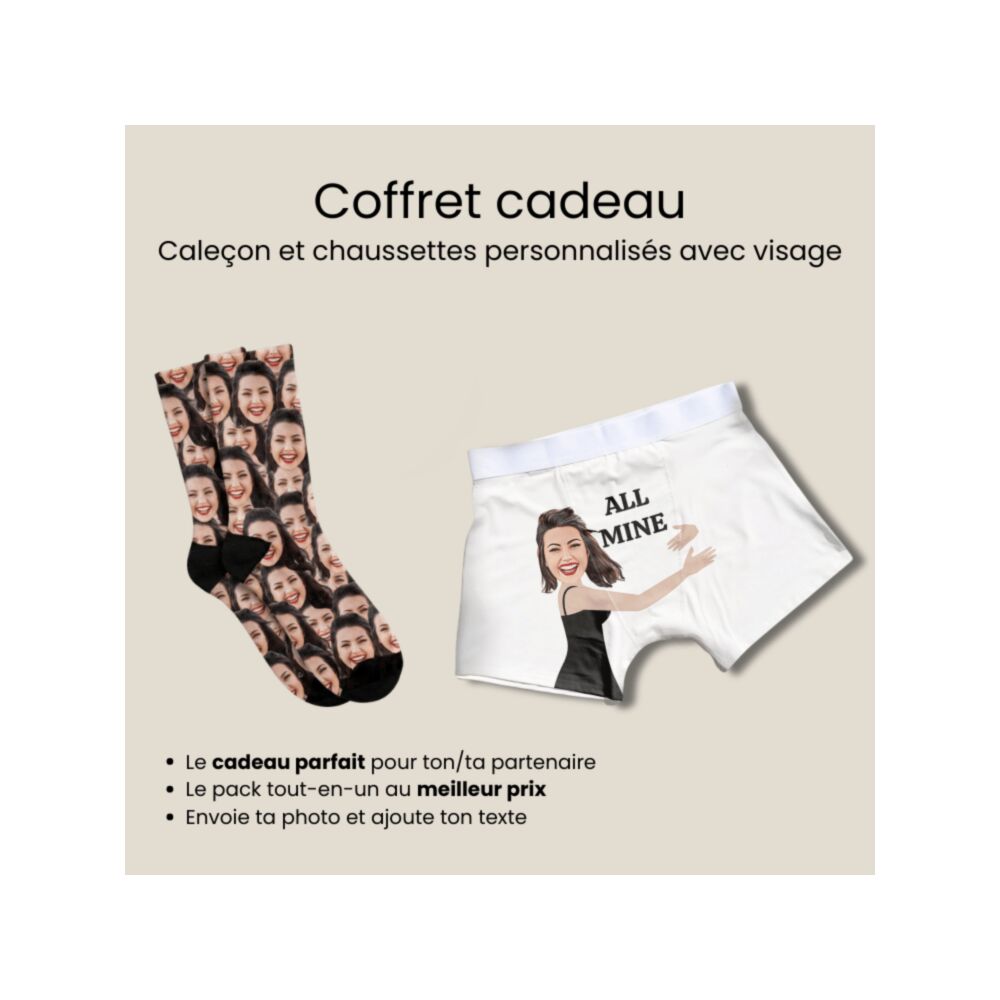 Coffret cadeau chaussettes et boxers avec visage