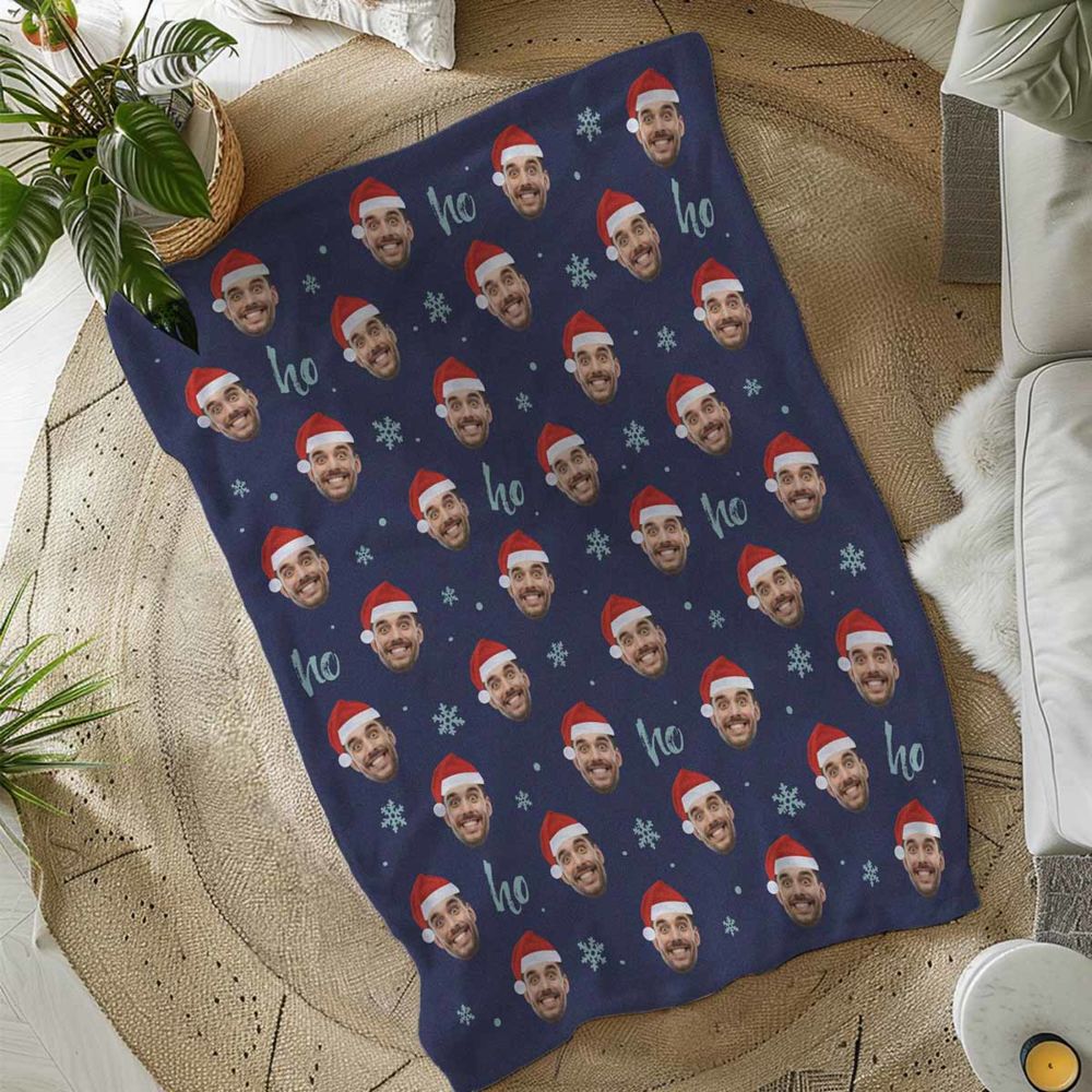 Couverture personnalisée avec votre visage et un bonnet de Noël