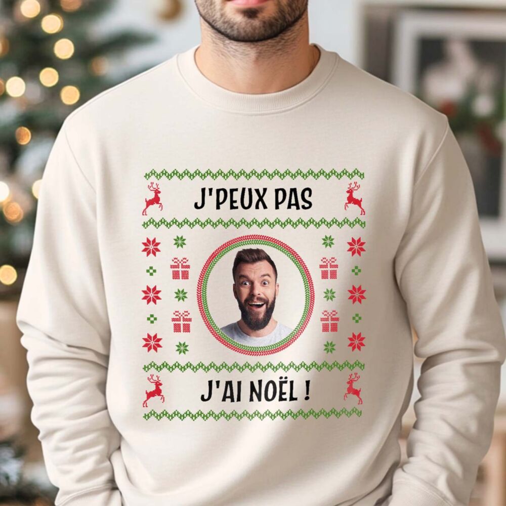 Pull de Noël personnalisé avec photo et texte