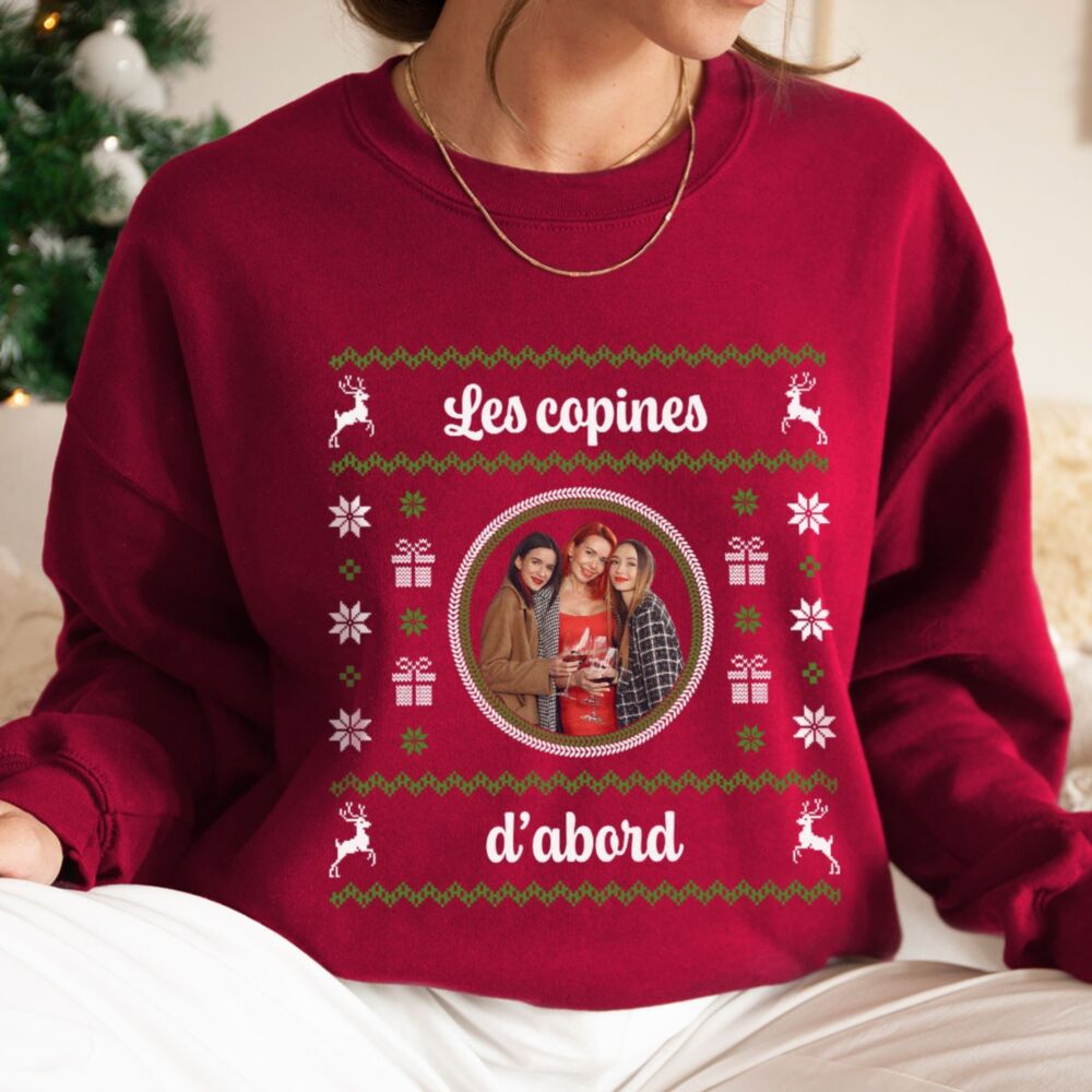 Pull de Noël personnalisé avec photo et texte