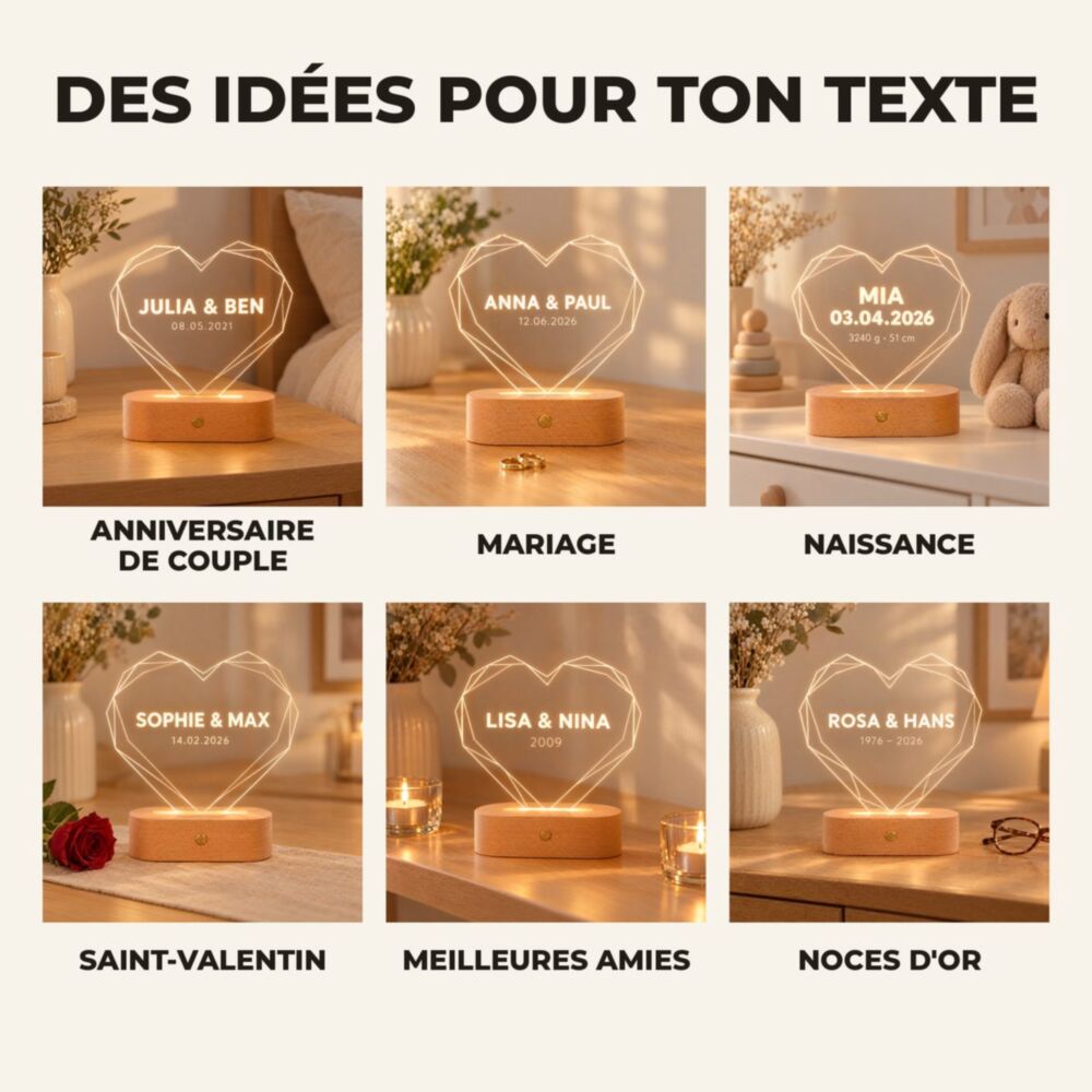 Lampe LED personnalisée avec cœur