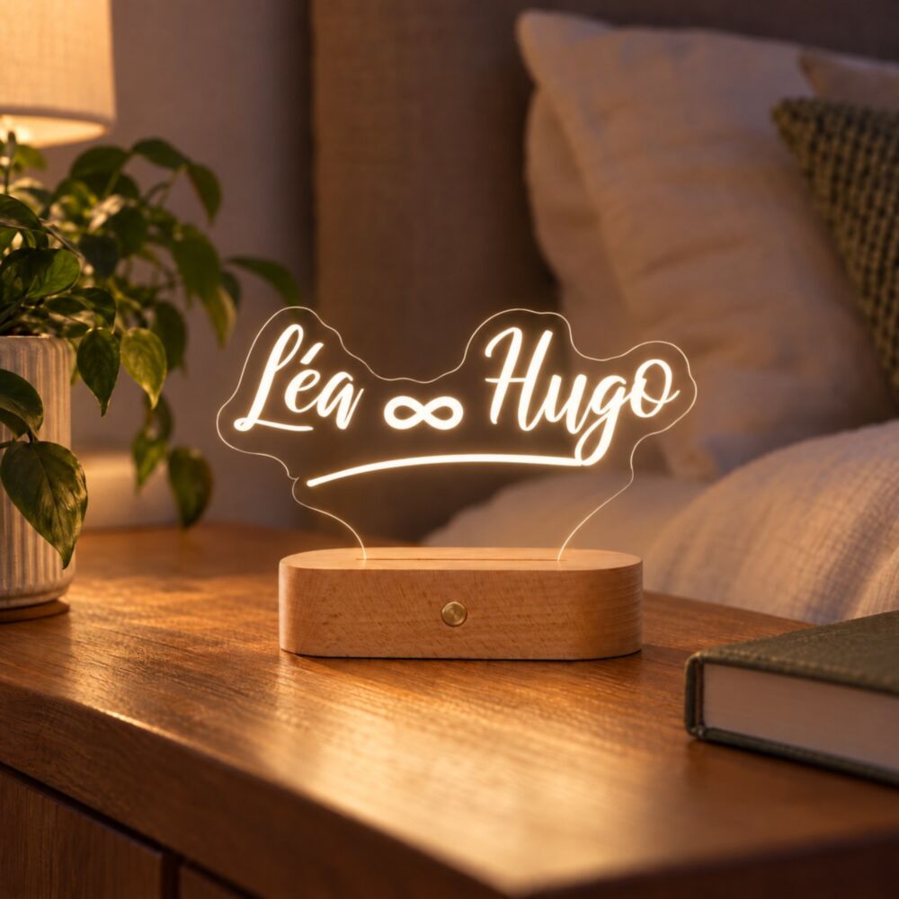 Veilleuse personnalisée avec deux prénoms – lampe LED
