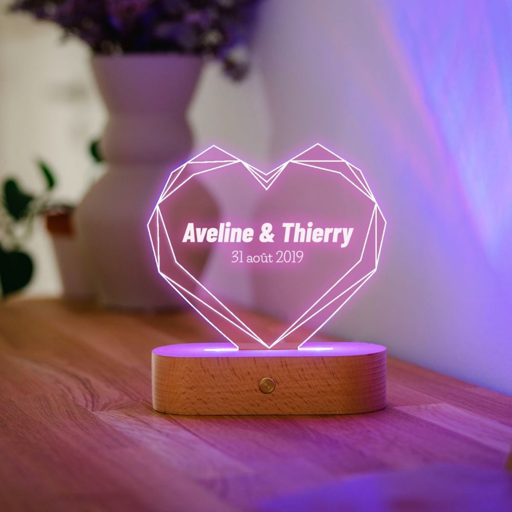 Lampe LED personnalisée avec cœur