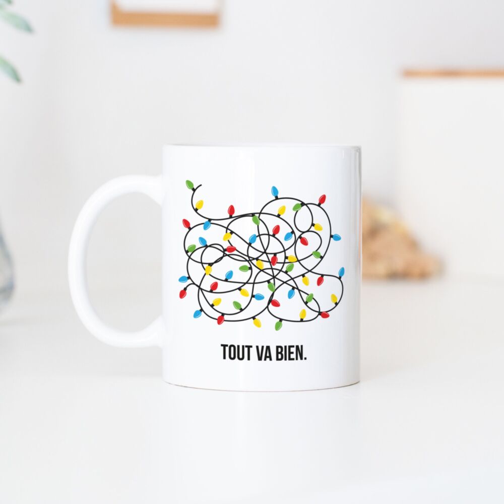Mug personnalisé avec guirlandes de Noël et texte