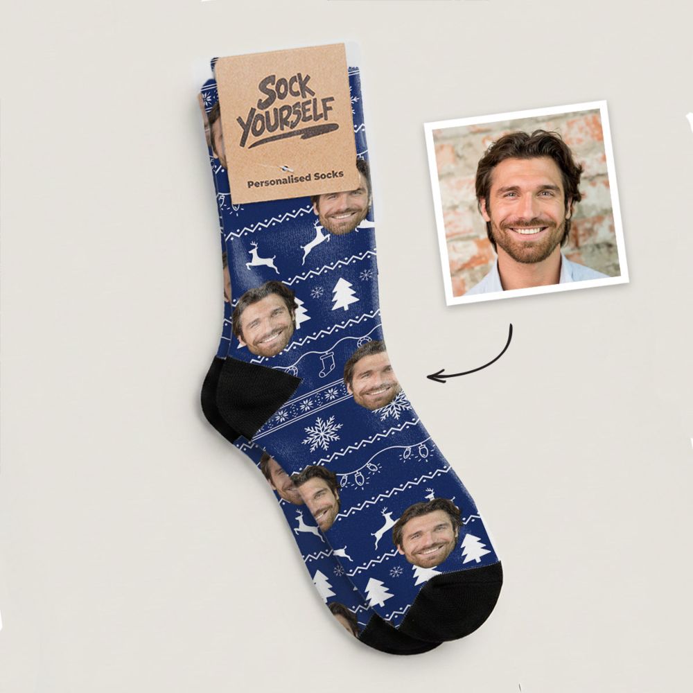 Chaussettes personnalisées Spécial Noël avec visage et motif