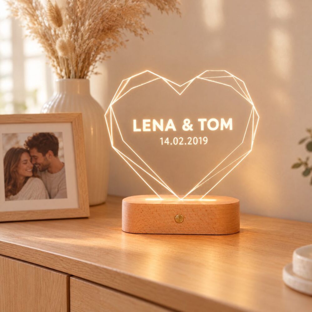 Lampe LED personnalisée avec cœur