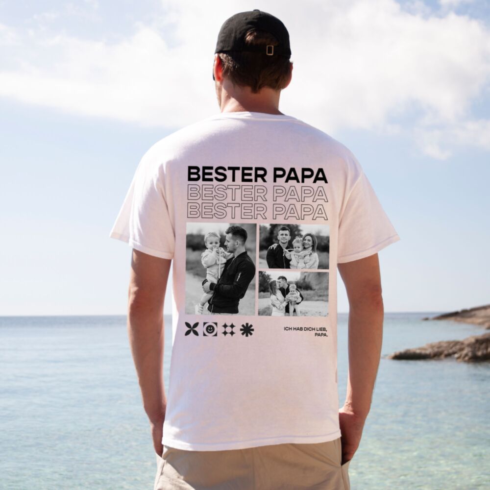 T-shirt personnalisable pour Papa avec photos en noir et blanc et texte