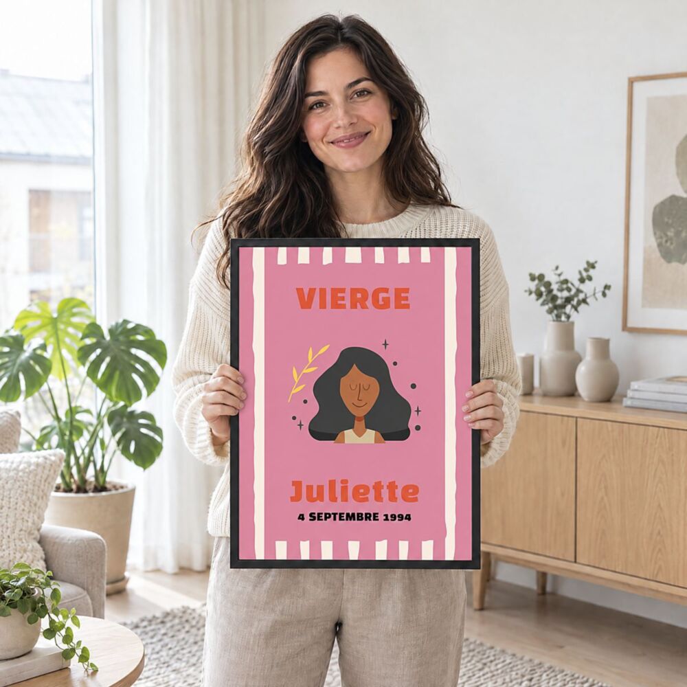 Poster signe astrologique personnalisé avec prénom et date – Design Cirque