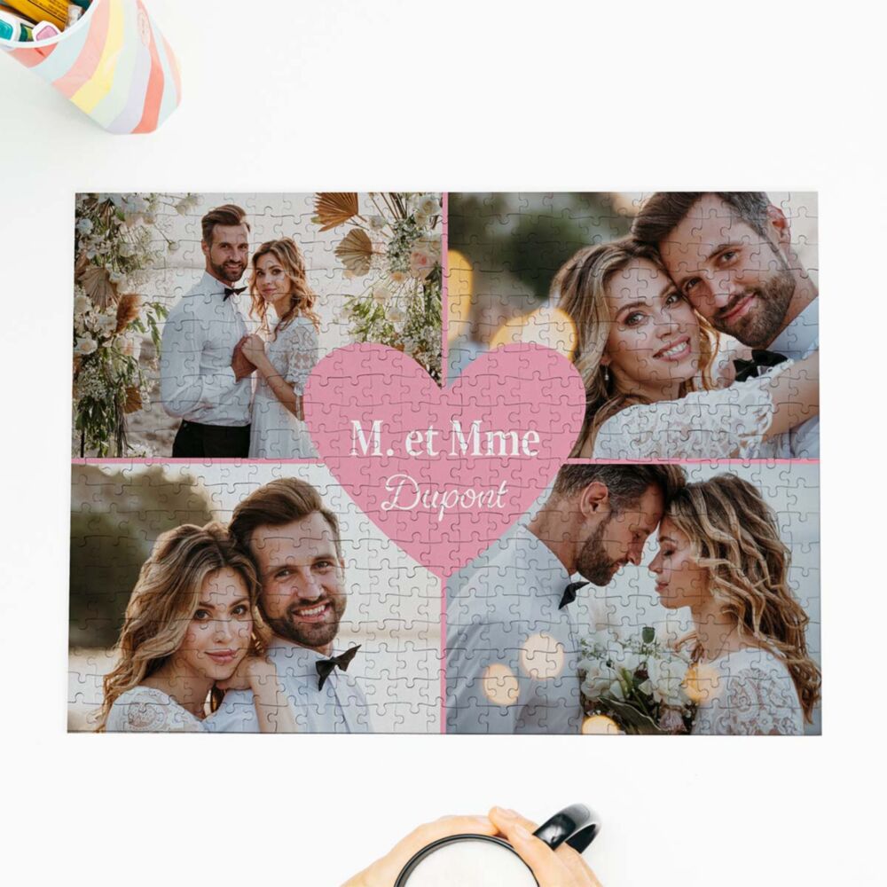 Puzzle personnalisé avec 4 photos et texte