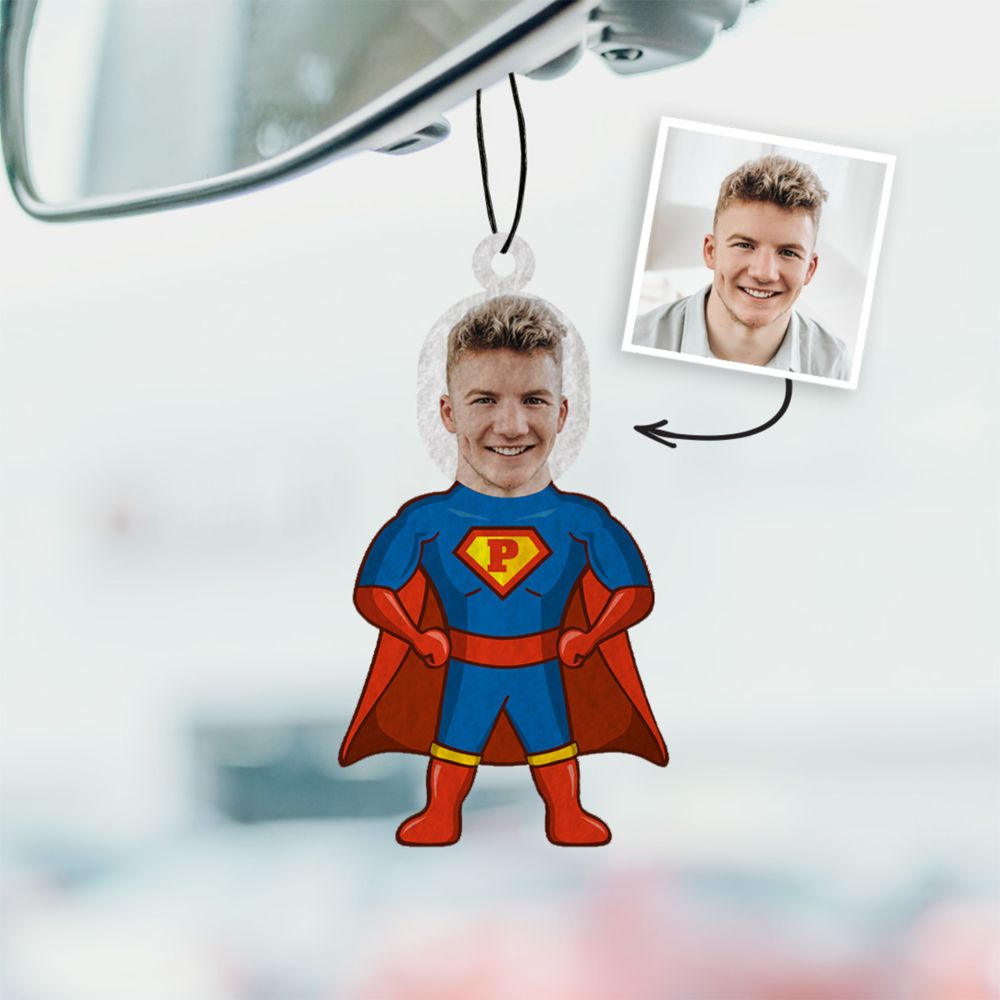 Désodorisant voiture personnalisé Superhéros avec visage - Lot de 2