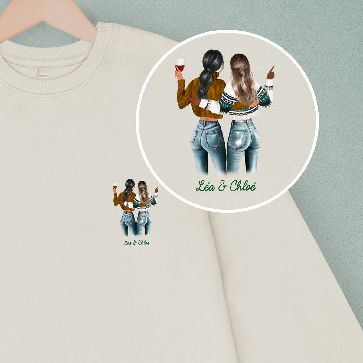 Pull personnalisé amies Illustration CadeauxFolies