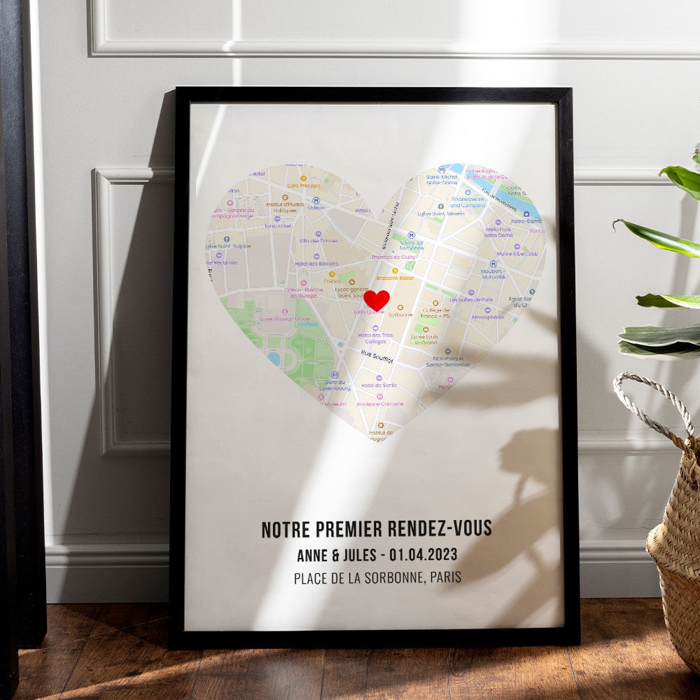 Affiche Personnalisée "Où Tout A Commencé" - Carte De Ville Avec Coordonnées, Noms, Date - Formats A4/A3, Avec Ou Sans Cadre - Cadeau Couple, Anniversaire, Mariage - 12