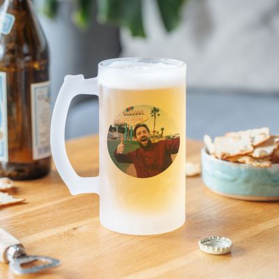 cadeau couple chope de bière personnalisée avec photo et texte