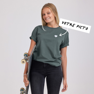 T-shirt brodé vert foncé avec picto