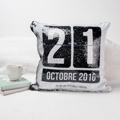 Housse de Coussin Date Personnalisable & Paillettes Housse de Coussin Date Personnalisable & Paillettes