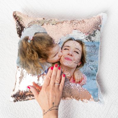 Housse de Coussin Photo Personnalisable & Paillettes Housse de Coussin Photo Personnalisable & Paillettes