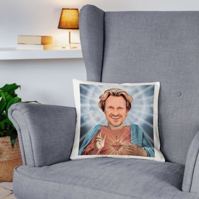 Housse de coussin personnalisée avec auréole et visage