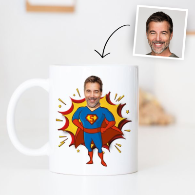 cadeau homme Mug personnalisé super-héros avec visage