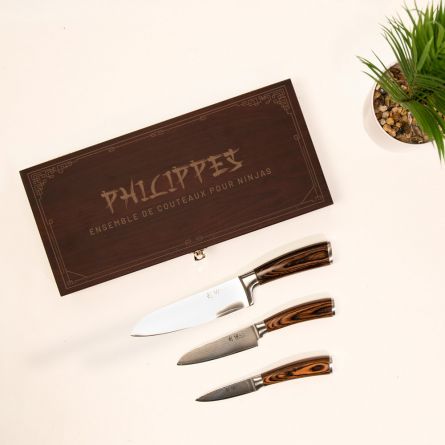 Set de couteaux Coffret en bois avec texte