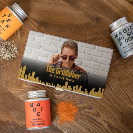 Coffret d’épices avec photo et texte