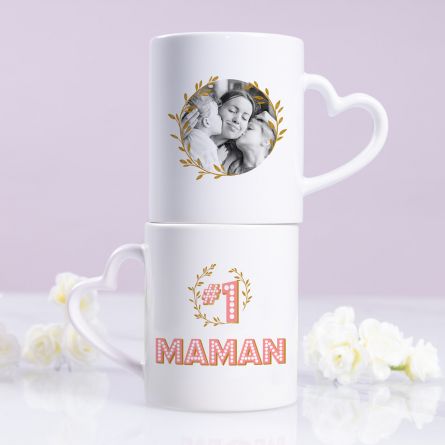 Tasse Poignée Cœur #1 Maman avec Photo