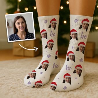 Chaussettes personnalisées avec visage et bonnet de Noël