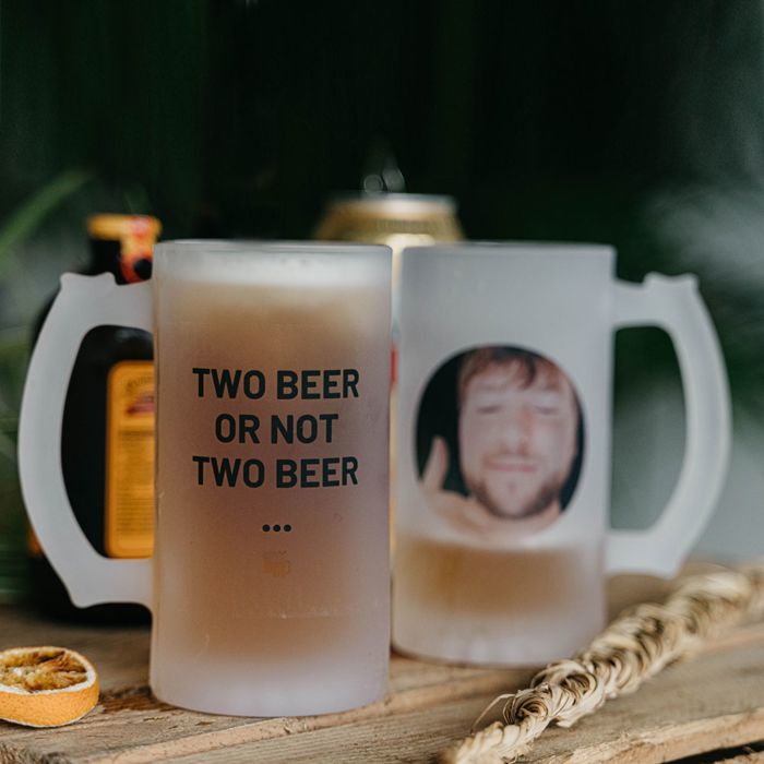 cadeau couple chope de bière personnalisée avec photo et texte