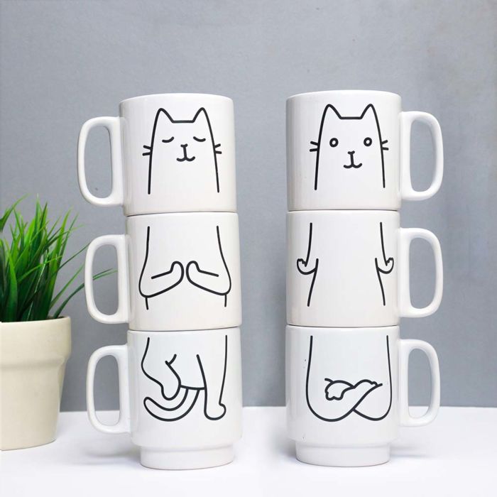 Tasses chats yoga – Lot de 3