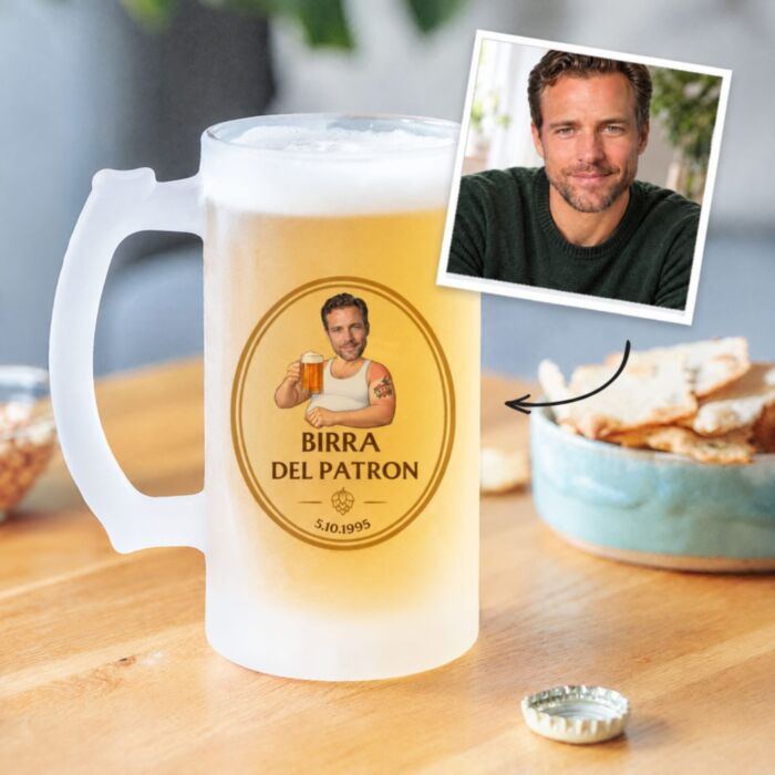 Chope de bière personnalisée avec logo et visage