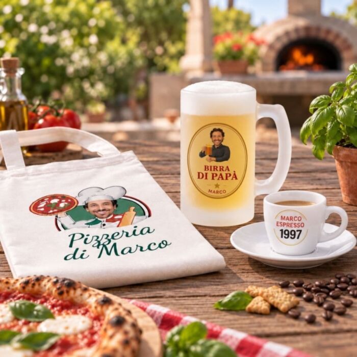 Coffret cadeau Italie avec tablier chope à bière et tasse à espresso