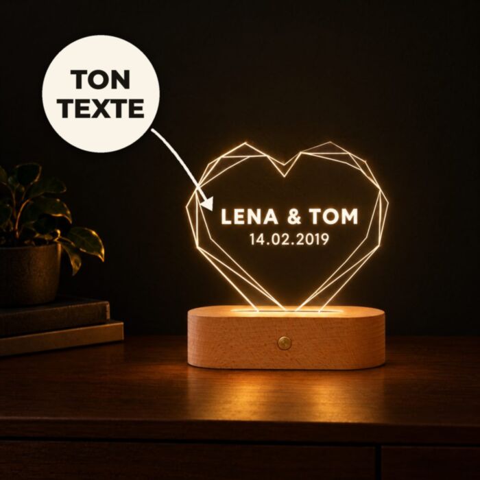 Lampe LED personnalisée avec cœur