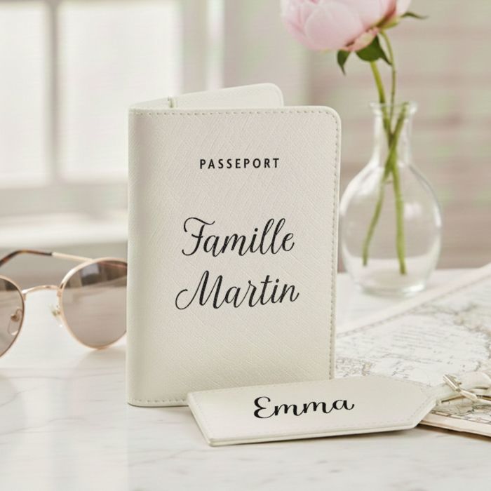 Porte-passeport et étiquette de valise personnalisés avec texte