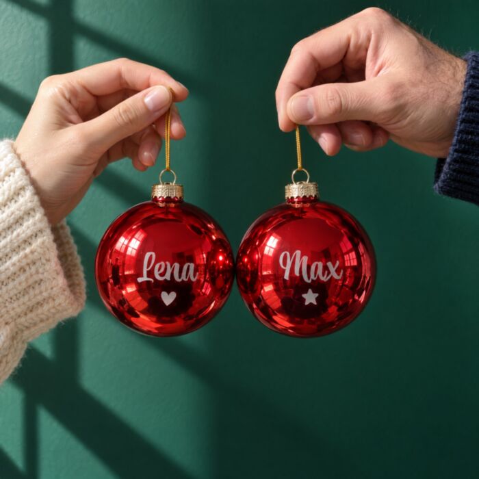 Boules de Noël personnalisées avec texte – Lot de 2
