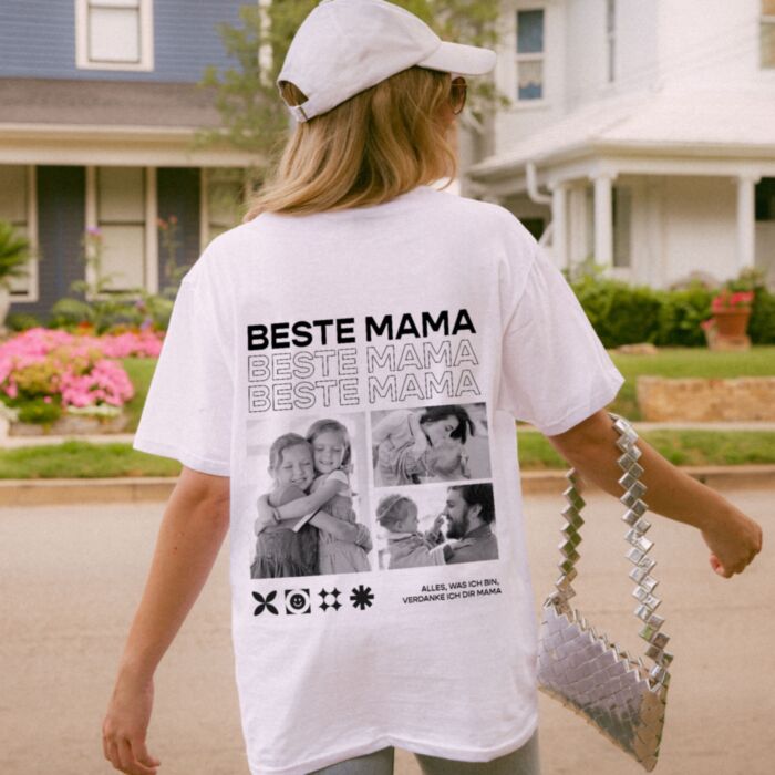 T-shirt personnalisé pour maman avec photos en noir et blanc et texte