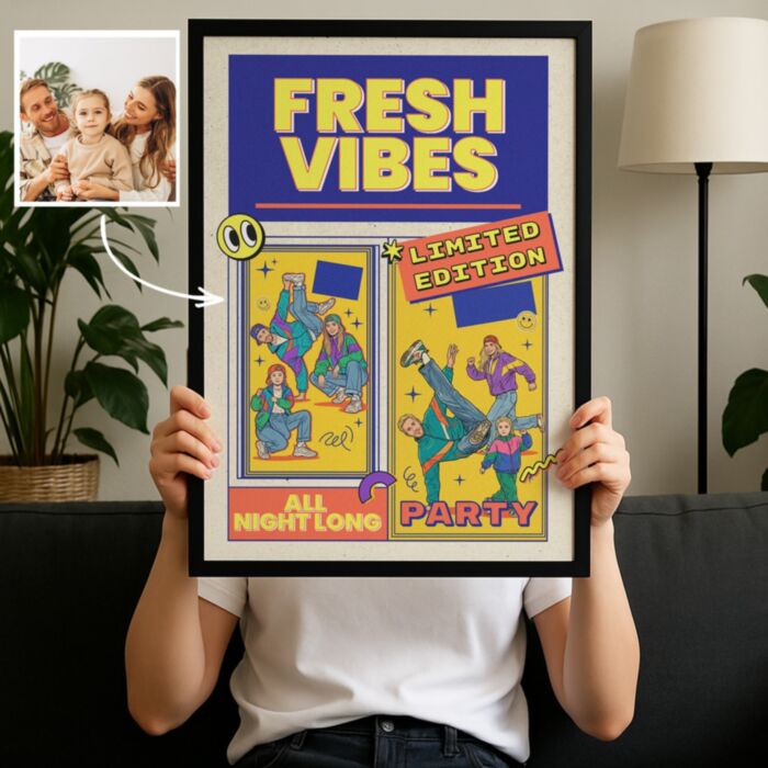 Poster personnalisé fête des années 90 avec photos et texte